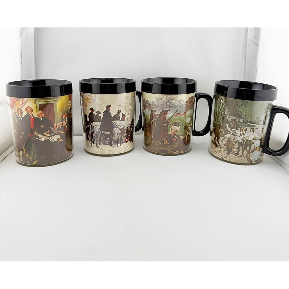 Vintage American Revolutionary War Series Thermo-Serv Plastic Coffee Mugs. 1970s
